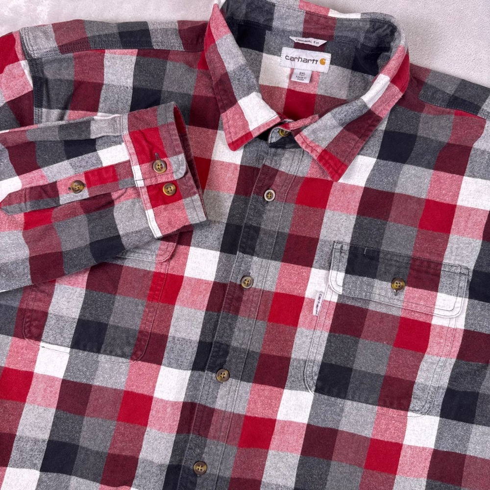 Carhartt Flannel Heavyweight Shirt Original Fit Mens 3XL Tall Red Black Plaid‎